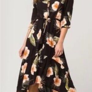 Volcom Black Floral High-Low with Peach Blooms - NWT